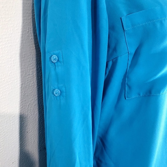 EXPRESS Blouse “The Portofino Shirt” Blue Women’s Size M Button Up - Picture 3 of 14